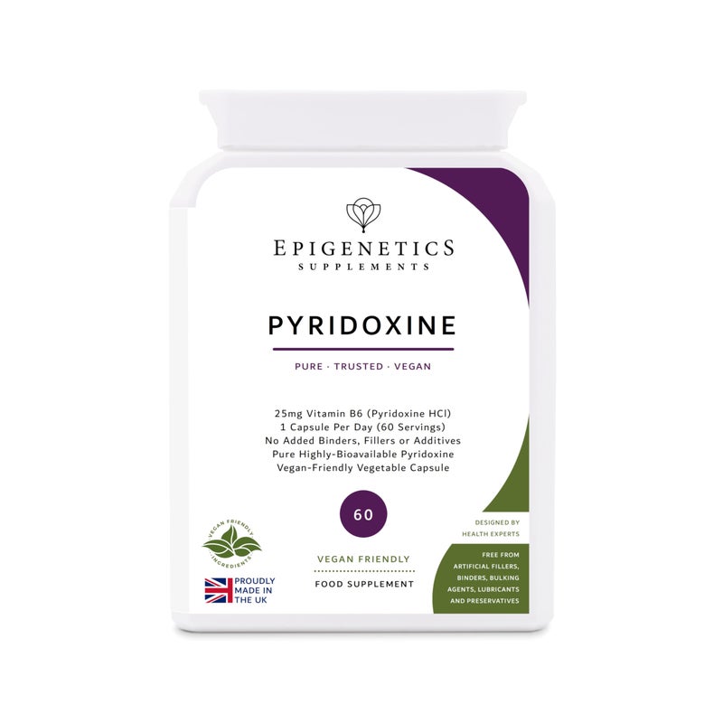 Pyridoxine | 25mg Vitamin B6 (Pyridoxine HCl) | Normal Immune System & Reduces Tiredness | 60 Vegan Capsules UK Made | 1 Capsule Daily (2 Month Supply)
